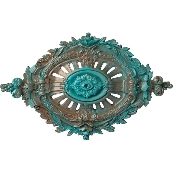 Ekena Millwork Antonio Ceiling Medallion, Hand-Painted Copper Green Patina, 35 7/8"W x 22 1/2"H x 4 3/8"P CM35X22ANCGS - main